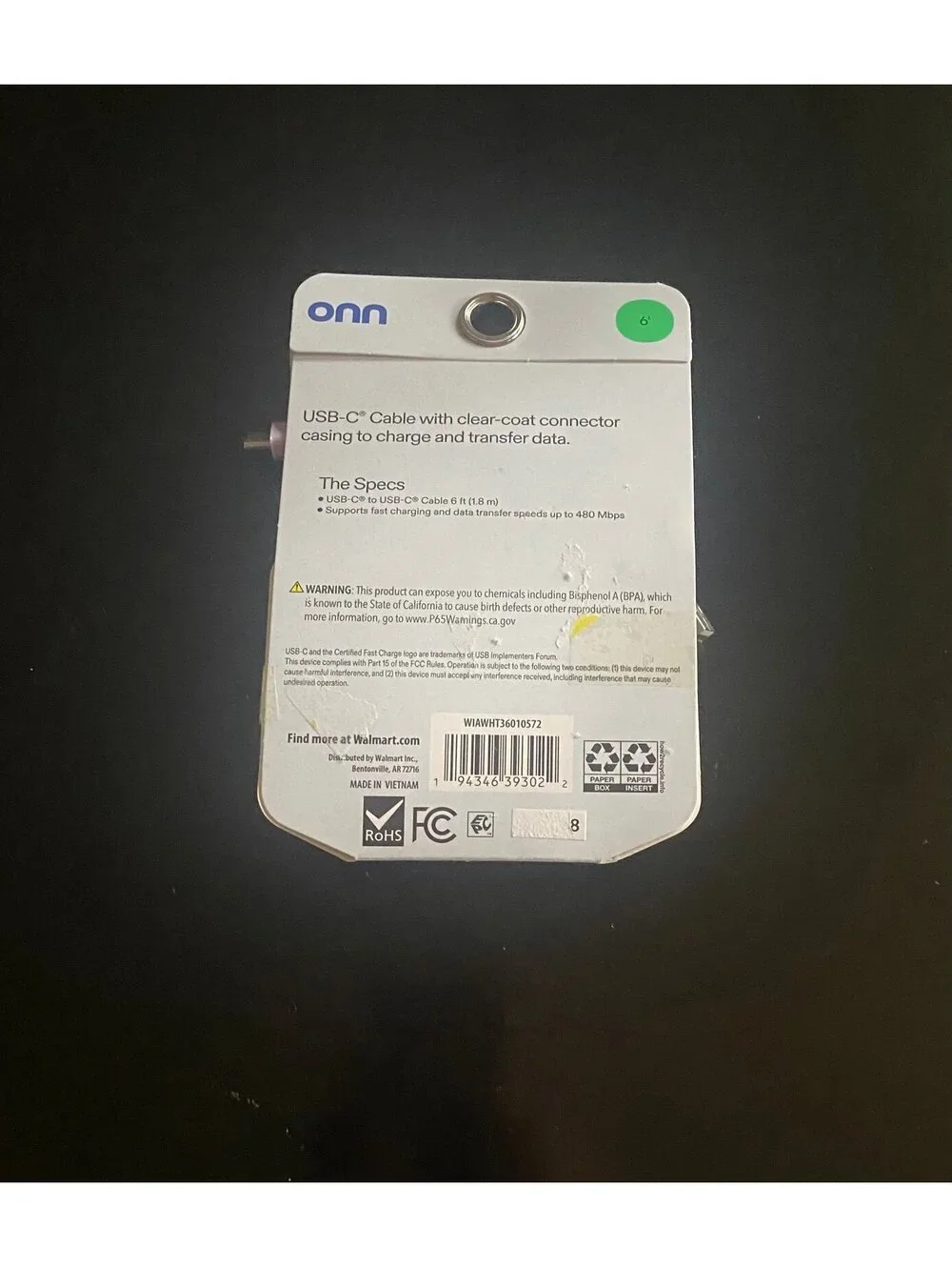 Onn 6ft USBC-C to USBC-C Charging Cable Light Purple